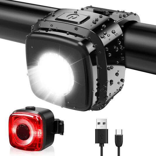Antimi Fahrradleuchten-Set: Led IPX5 Front- & Rücklicht, USB Typ-C