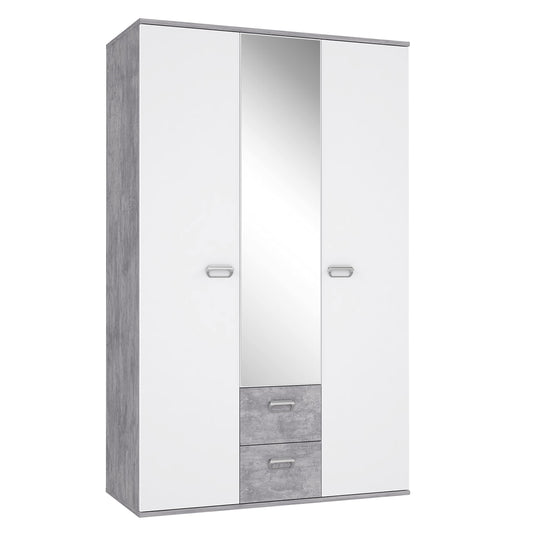 Kleiderschrank 'EMILY' mit Betonoptik und Spiegel: Lichtgrau mit Weiß (Modell: EMLS95-C251)