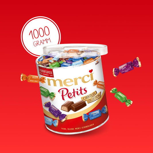 merci Petits Chocolate Collection (1kg): Mix aus Schokoladen-Spezialitäten in praktischer Runddose
