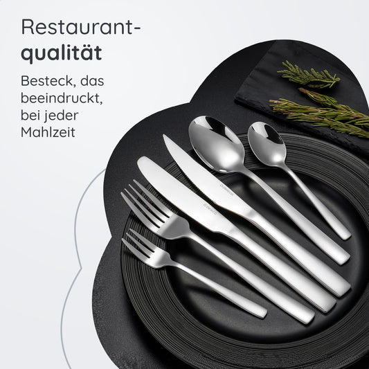 Deleca Edelstahl Besteckset für 12-Personen (72-teilig): Spülmaschinenfest, Silber-Tafelbesteck für Haus