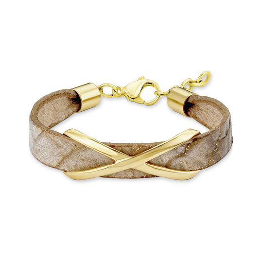 s. Oliver Edelstahl Damen-Armband (teilvergoldet) mit Leder - 19cm