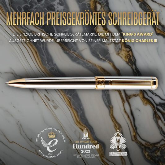 Scriveiner Kugelschreiber Hochwertiger Design Kugelschreiber in Silber mit Echtvergoldung, schwarze Schmidt Ersatzmine, Geschenkbok, Büro set, Professionelle Kugelschreiber
