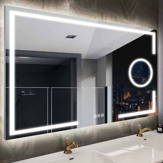 STARLEAD Badspiegel-mit-Beleuchtung 120x70cm, Badezimmerspiegel mit 5X Vergrößerungsspiegel-mit-Licht, 3 Lichtfarben, Einstellbare Helligkeit, Entfoggen, IP44 LED-Spiegel-Bad, HD Hartglas