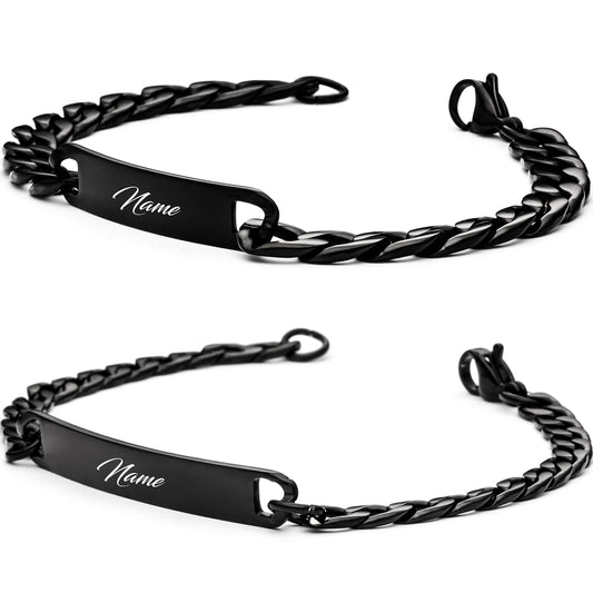 Personalisiertes Edelstahl-Armband für Herren mit Wunschgravur (2 Stück): Silber, Schwarz