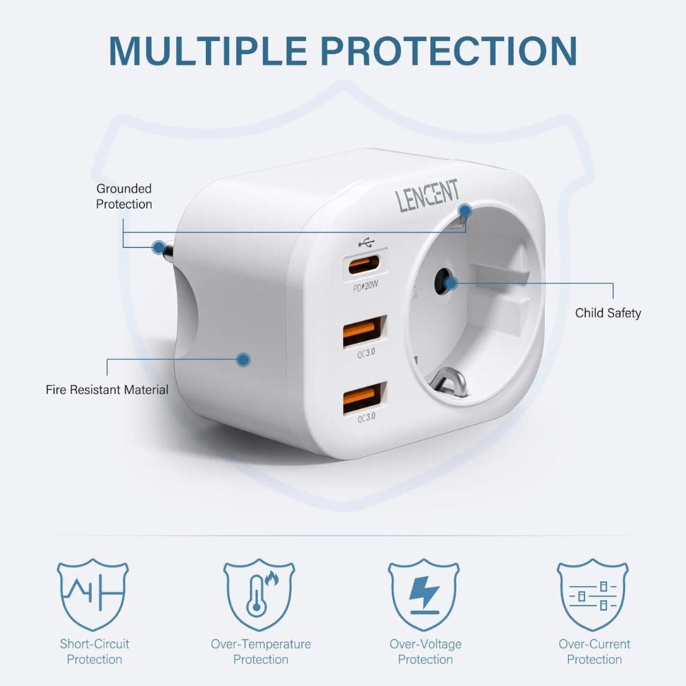LENCENT Mehrfachsteckdose: 2 USB Schnellladung - 1 USB Typ C - 1 AC Stecker 2