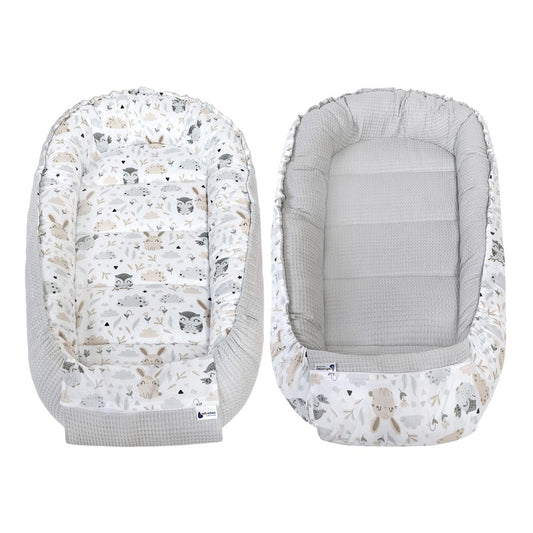 Medi Partners Baby-Nestchen für Neugeborene aus 100% Baumwolle (100x60x15cm): Eulen-Motiv