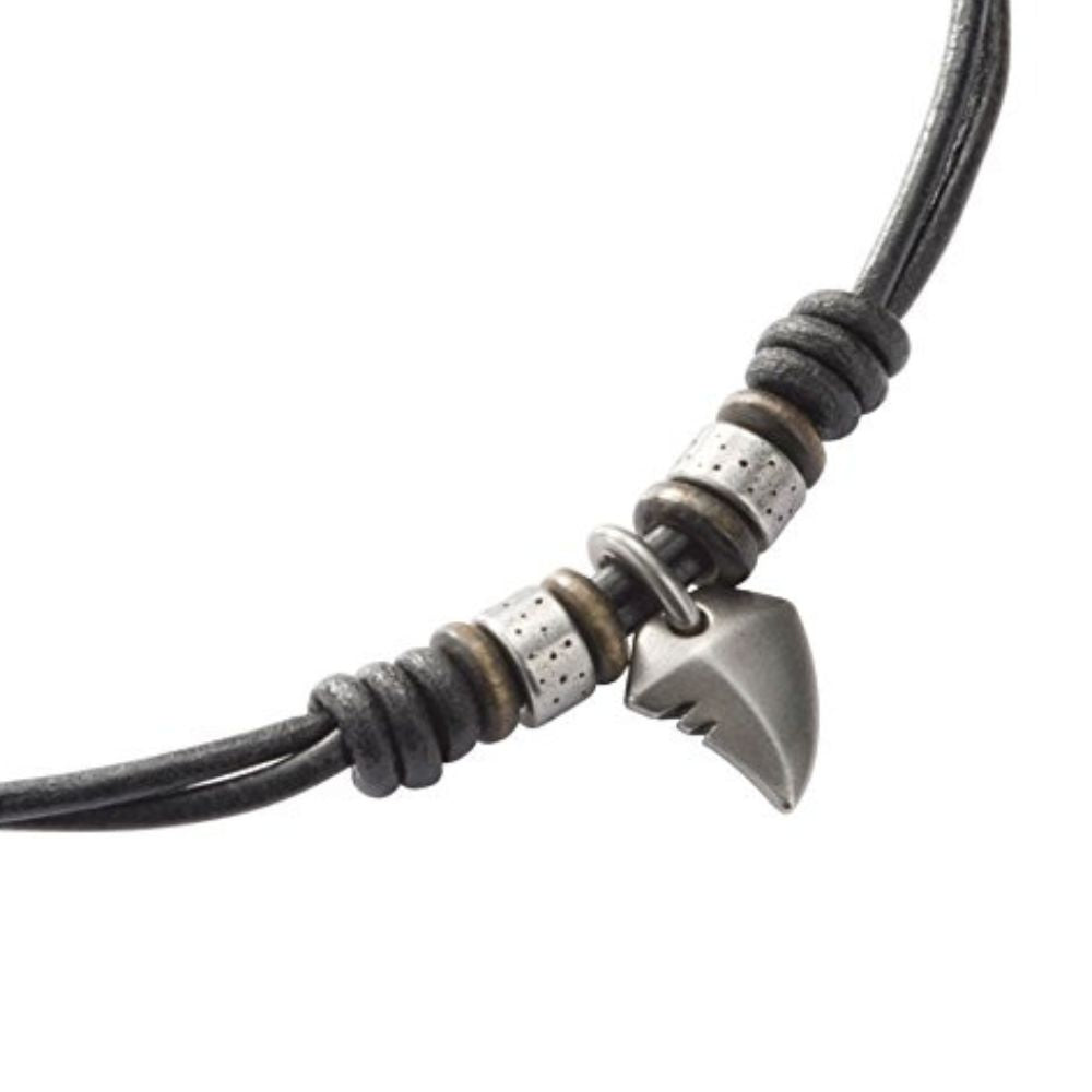 Fossil Herren Collier 'Haifischzahn' aus Edelstahl & Leder mit Karabinerverschluss