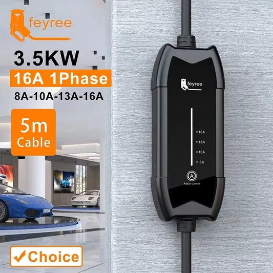 Feyree EV Tragbares Ladegerät 3,5kW Typ2 Anschluss 16A Einphasig 5m Kabel Stromstärke Einstellbar für Elektrofahrzeug Autoladegerät – Bild 2