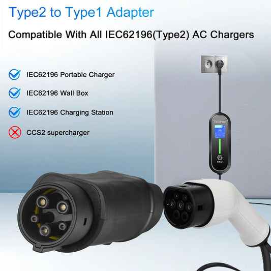 Typ 1 auf Typ 2 Adapter Elektrofahrzeug-Ladegerät Typ 2 auf Typ 1 AC-Adapter EVSE-Ladekonverter für Elektroautos – Bild 2