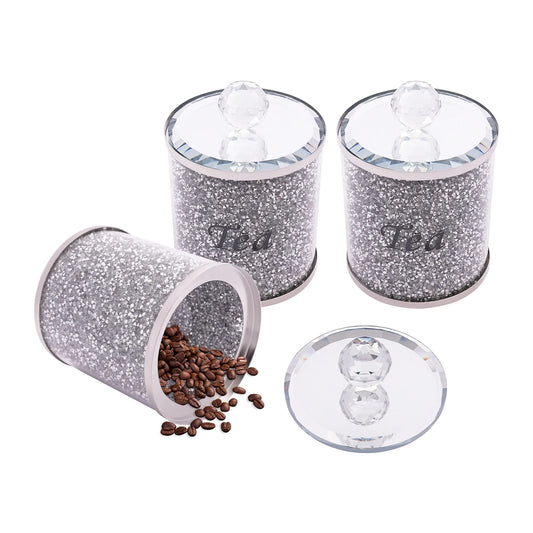 3-teiliges Kaffee-Zucker-Tee-Behälter-Set 10x14cm Moderner Glas-Kaffeebohnen-Organizer Lebensmittel-Aufbewahrungsdosen für Mehl & Snacks, Platzsparend