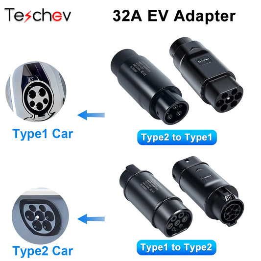 Typ 1 auf Typ 2 Adapter Elektrofahrzeug-Ladegerät Typ 2 auf Typ 1 AC-Adapter EVSE-Ladekonverter für Elektroautos