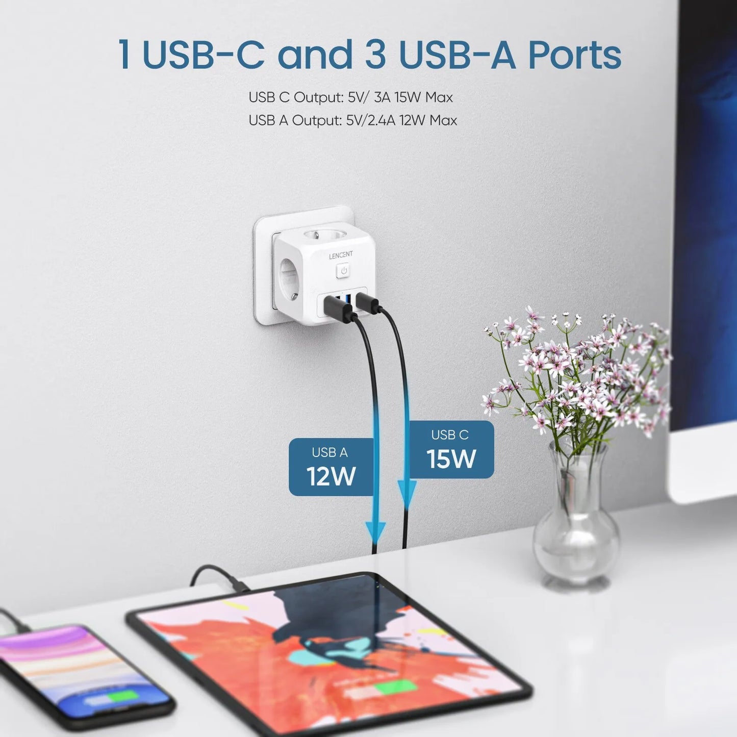 7-in-1 Wandsteckdosen-Adapter | EU-Plug-Stecker-Ladegerät mit Ein/Aus-Schalter4