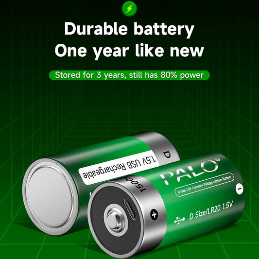 PALO 1,5 V D-Akku Typ C USB-Aufladung LR20 Li-Ionen-Akkus R20 Lithium-Akku für Heizung Gasherd – Bild 2