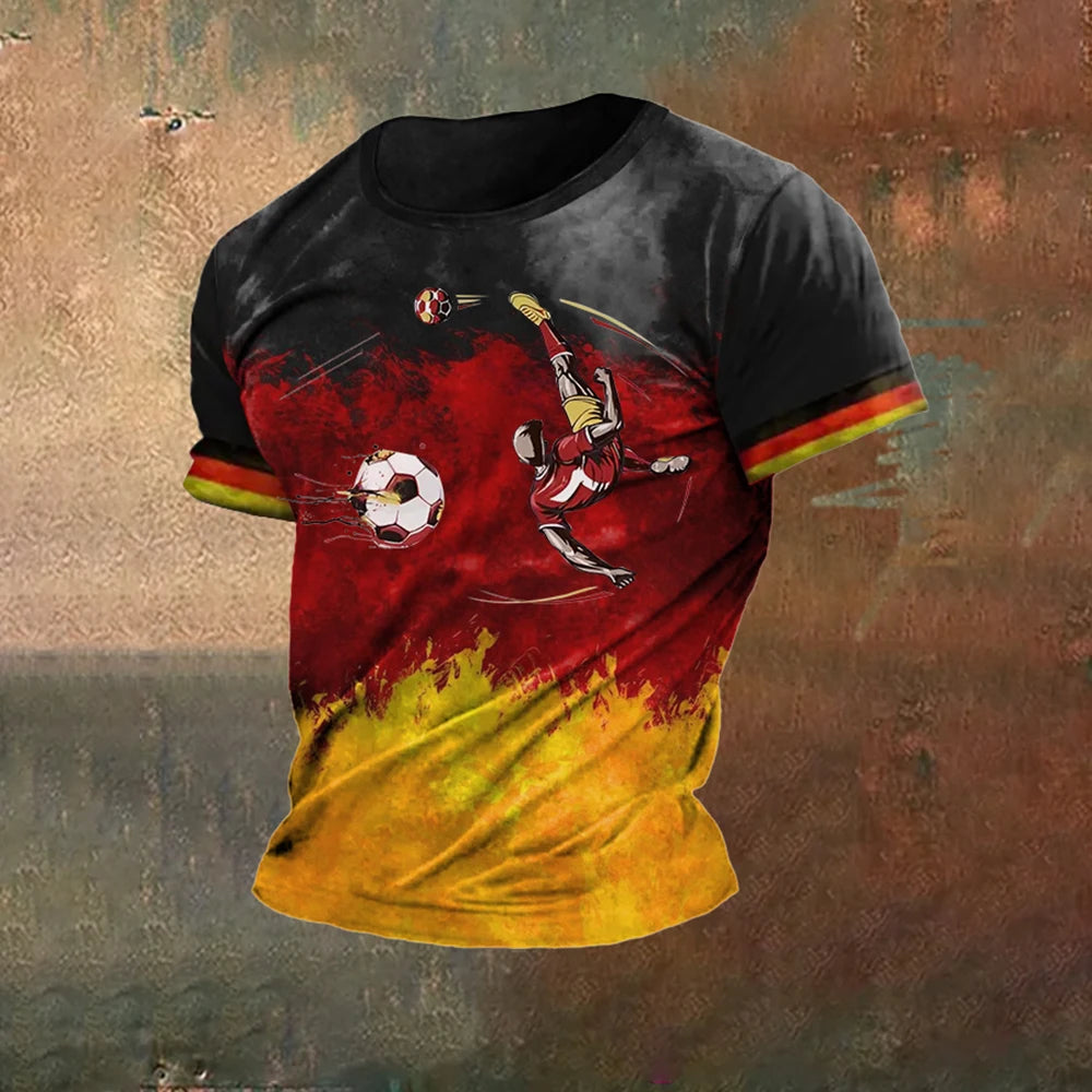 Deutschland Flaggenprint T-Shirt für Herren | Rundhalsausschnitt: EM2024 Streetwear