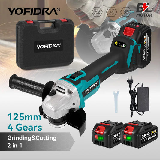 YOFIDRA 4-Gang Bürstenloser Winkelschleifer 125mm Kabelloser Schneid- und Poliermaschine Elektrowerkzeug für Makita Akku