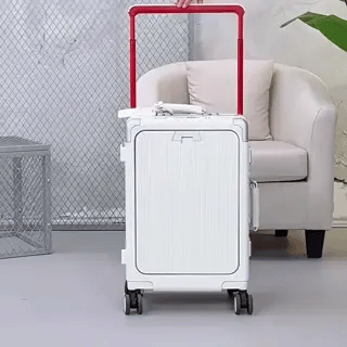Multifunktional Trolley Koffer mit Frontöffnung | USB-Anschluss, Becherhalter, Handgepäck & Reisekoffer (Preview GIF)