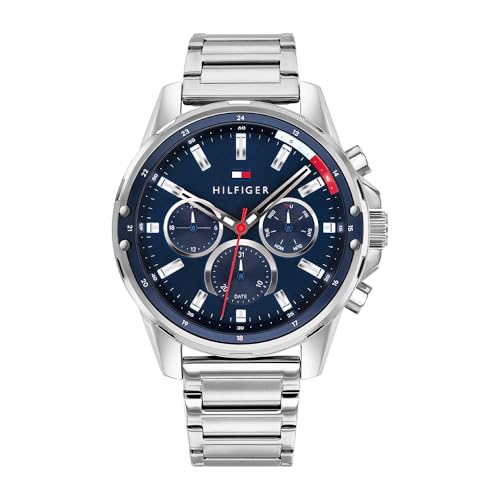 Tommy Hilfiger (1791788) Multi-Zifferblatt Quarz Uhr für Herren mit silbernes Edelstahlarmband