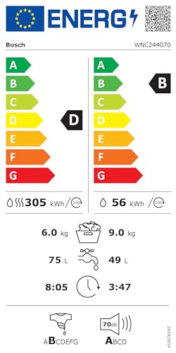 Bosch (WNC244070) Serie 8 Waschtrockner (9kg & 6kg-Waschen & Trocknen): Iron Assist