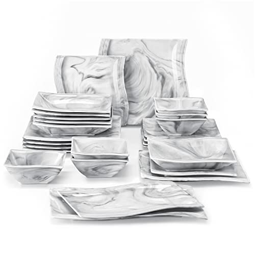 MALACASA 'Serie Flora' (26-teiliges Porzellan Geschirrset): Tafelservice Teller-Set