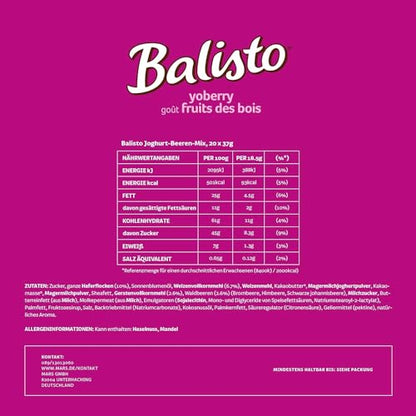 BALISTO Schokoladen Großpackung | Getreide Schokoriegel mit Joghurt-Beeren (20x 37g = 740g)