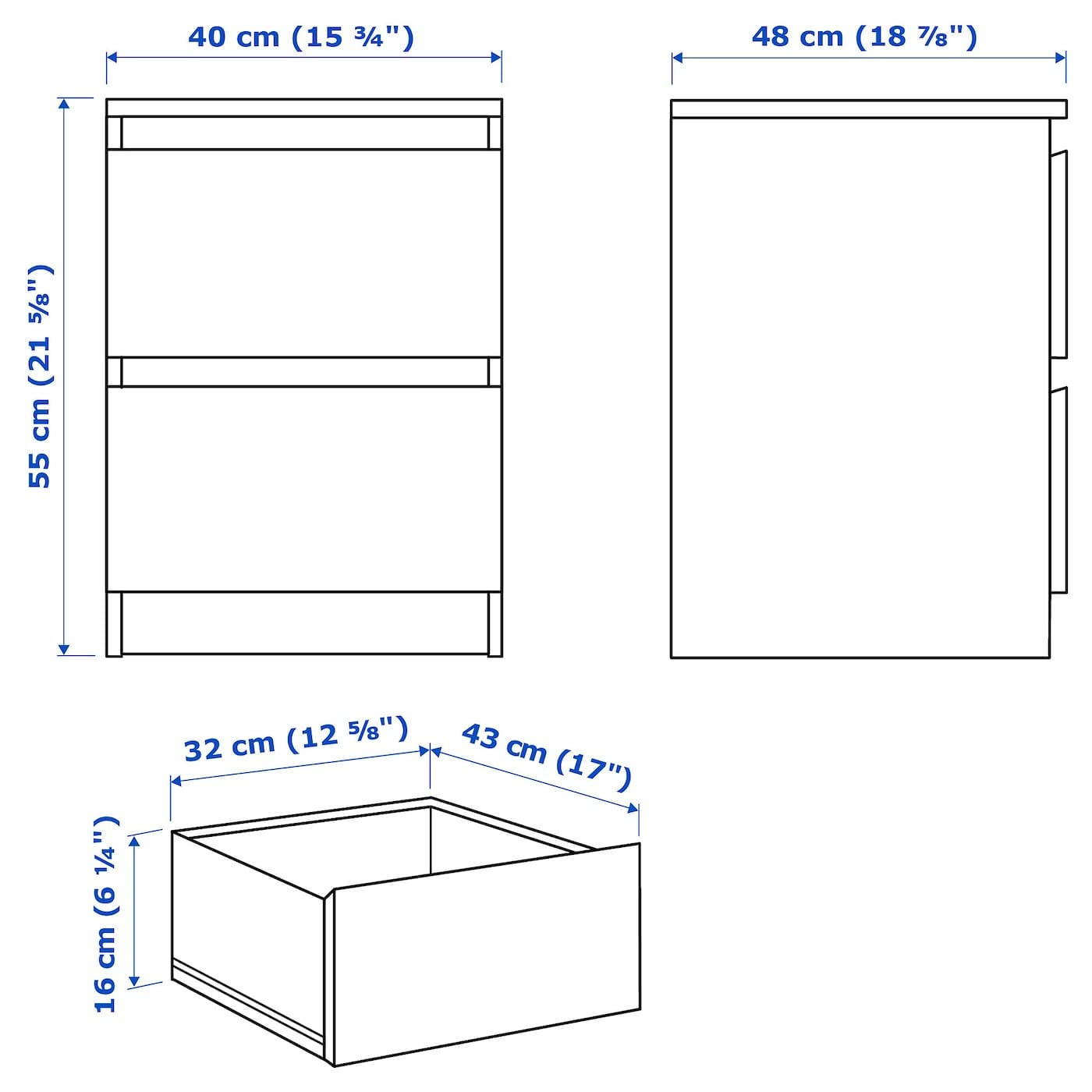 Ikea MALM Kommode (40x55cm) mit 2 Schubladen in Weiß