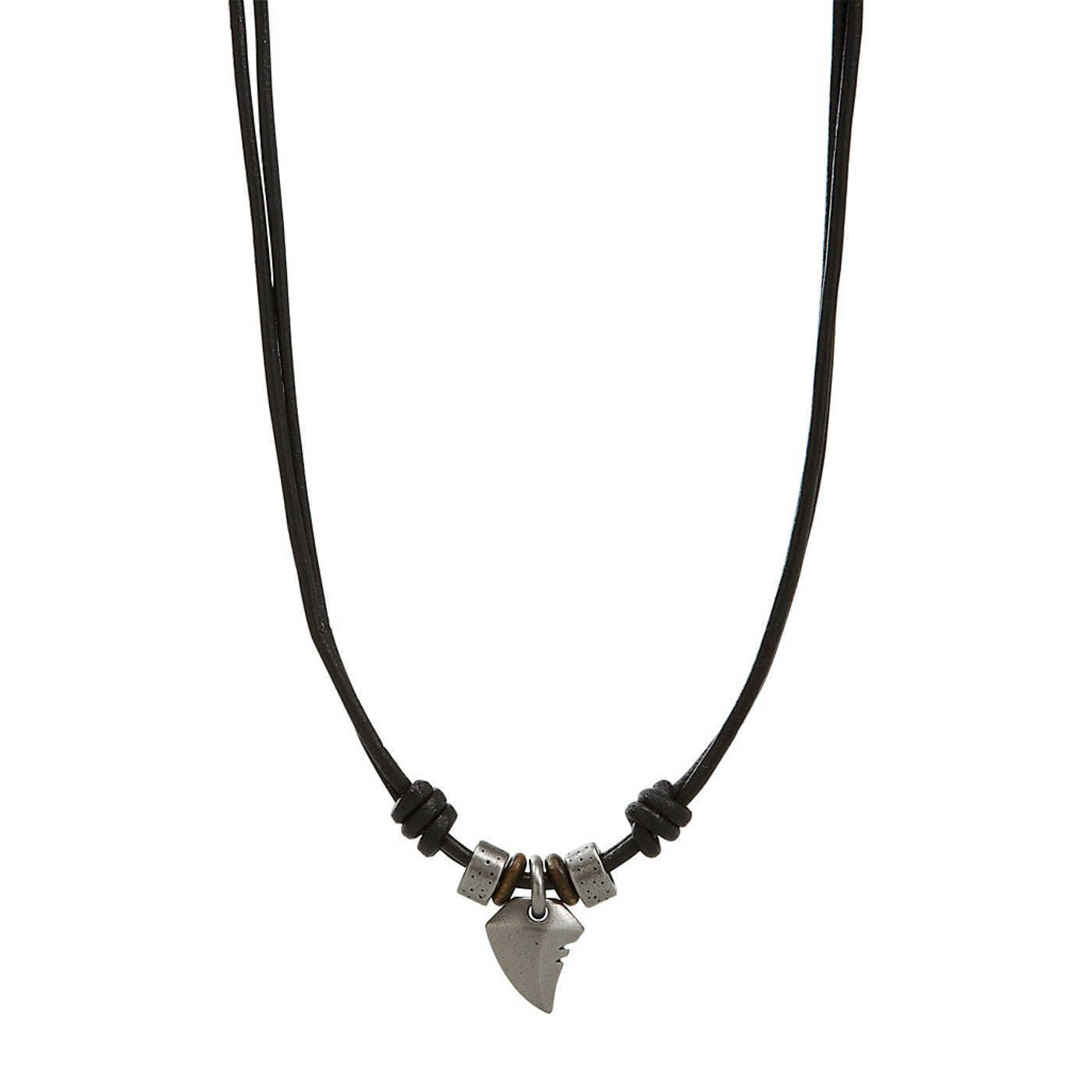 Fossil Herren Collier 'Haifischzahn' aus Edelstahl & Leder mit Karabinerverschluss