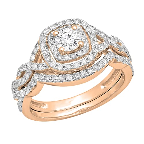 DazzlingRock Collection 18 K Rotgold Verlobungsring-Set: Weißer Diamant in Wirbel-Design (K3074-18KR-8)