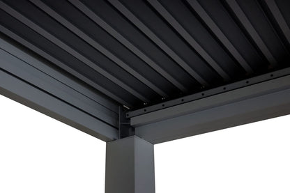 Pergola (HWC-L46) Garten-Lamellen-Pavillon mit Seitenwand-Rollo (3x4m): Sturmfest, Alugestell
