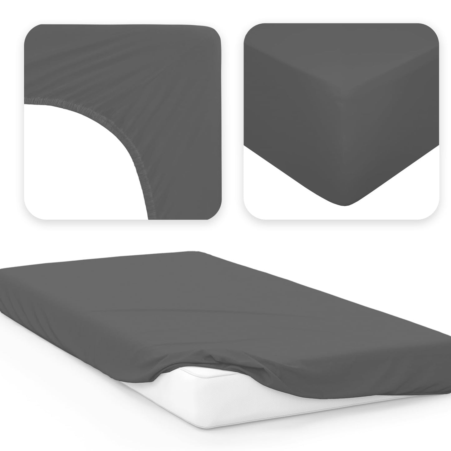 JACOBSON Jersey Spannbettlaken aus 100% Baumwolle (90x200-100x200cm - Anthrazit)