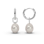 AMOONIC Creolen Hoops Perlenohrringe Damen (Silber 925) mit Süßwasserperlen in Tropfenform