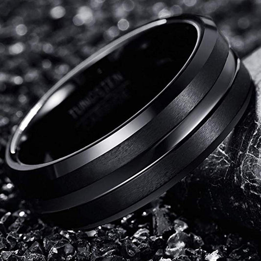 Partnerring aus Wolframcarbid für Herren in Schwarz: Kratzfest (8mm - Größe 70-22.3)