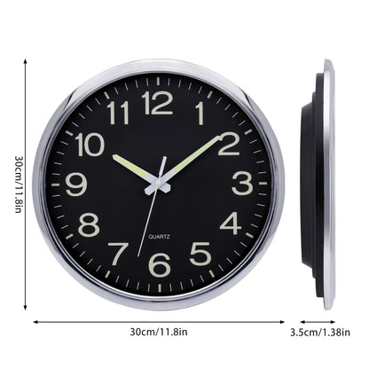 VINILITE Leuchtende Nachtlicht-Wanduhr (30cm) ohne Tickgeräusche: Batteriebetrieben für Wohnzimmer, Schlafzimmer, Büro