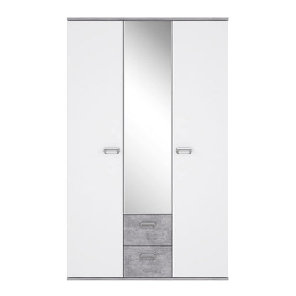 Kleiderschrank 'EMILY' mit Betonoptik und Spiegel: Lichtgrau mit Weiß (Modell: EMLS95-C251)