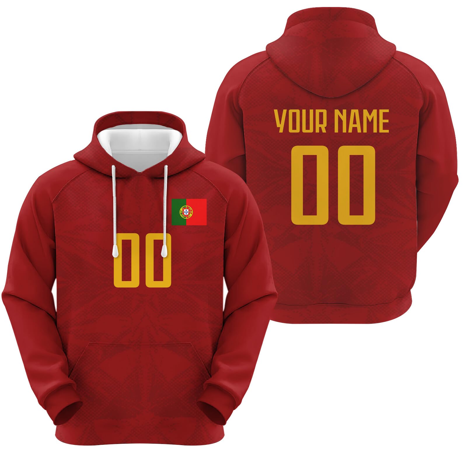 PORTUGAL Personalisiertes Kapuzenpullover mit Namen und Nummer in Bordeaux