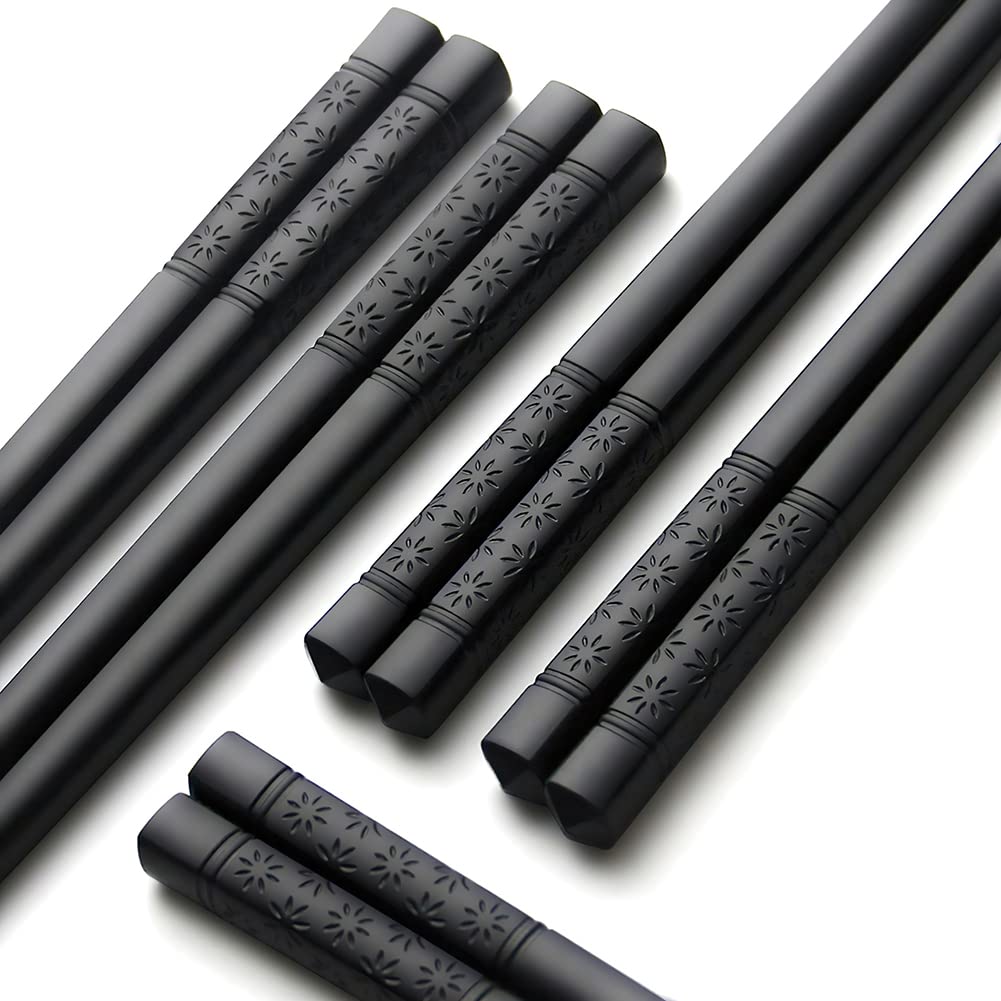 Japanische Fiberglas Essstäbchen: Spülmaschinenfest, Wiederverwendbare Legierung (Schwarz)