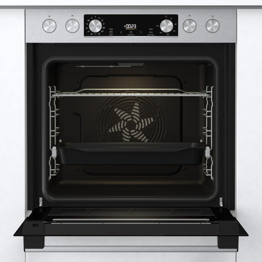 Gorenje Heißluft-Einbauherd-Set Inox (77L BigSpace): Glaskeramikkochfeld, AquaClea, PizzaMode, AirFry