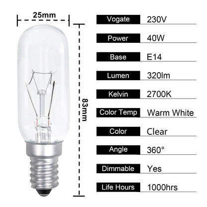 Comyan E14-Glühbirne (40W) für Dunstabzugshaube - Warmweiß 2700K, Dimmbar: 4 Stück