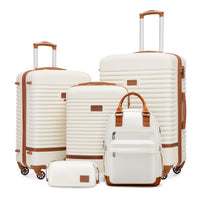 COOLIFE Hartschalen Reisekoffer-Set (5-teilig): ABS, 4 Rollen, TSA-Schloss | Weißbraun