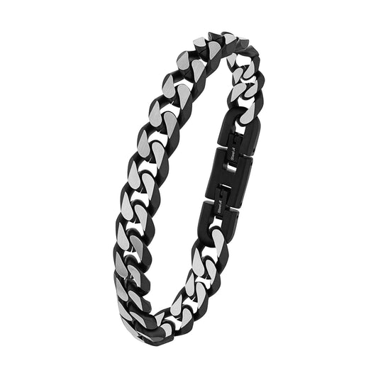 s.Oliver Herrenarmband aus Edelstahl (Matt-Schwarz): Panzerglieder - Verstellbar
