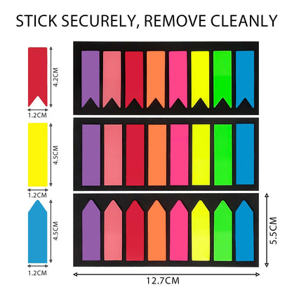 Sticky-Notes Haftstreifen (1200 Stück): Seitenmarker - 3 Designs, 8 Farben