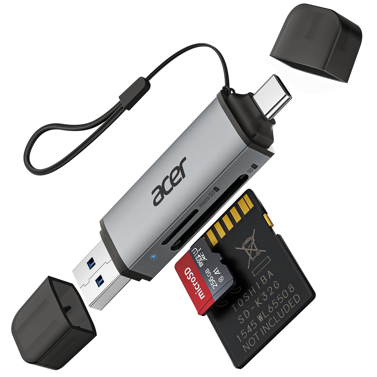 acer USB-C, USB 3.0 Kartenleser | Dual-Slot SD/microSD Adapter für PC, Mac, Smartphone