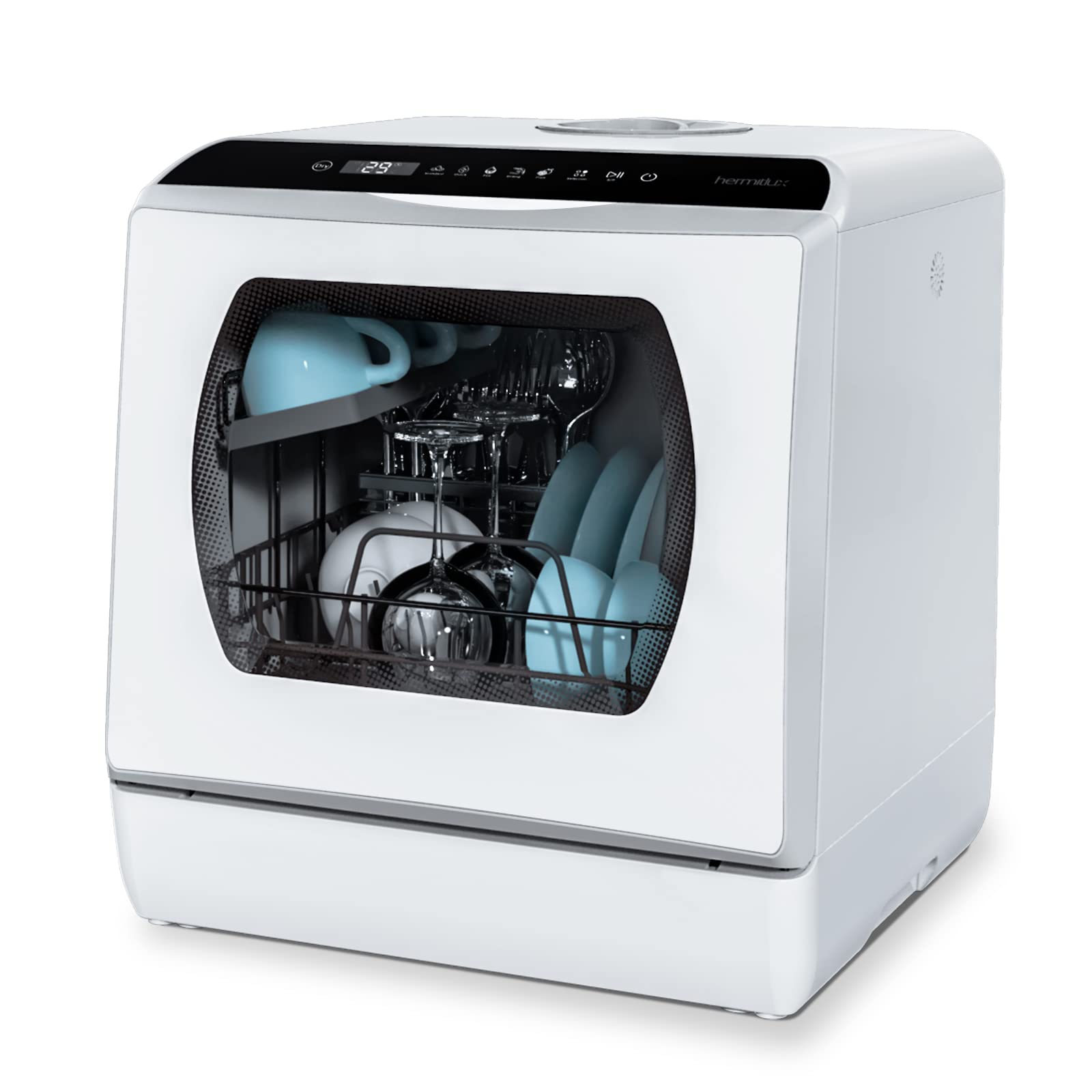 Hermitlux Mini-Geschirrspüler für 4 Bestecksätze, 5 Liter Wassertank, 6 Programme