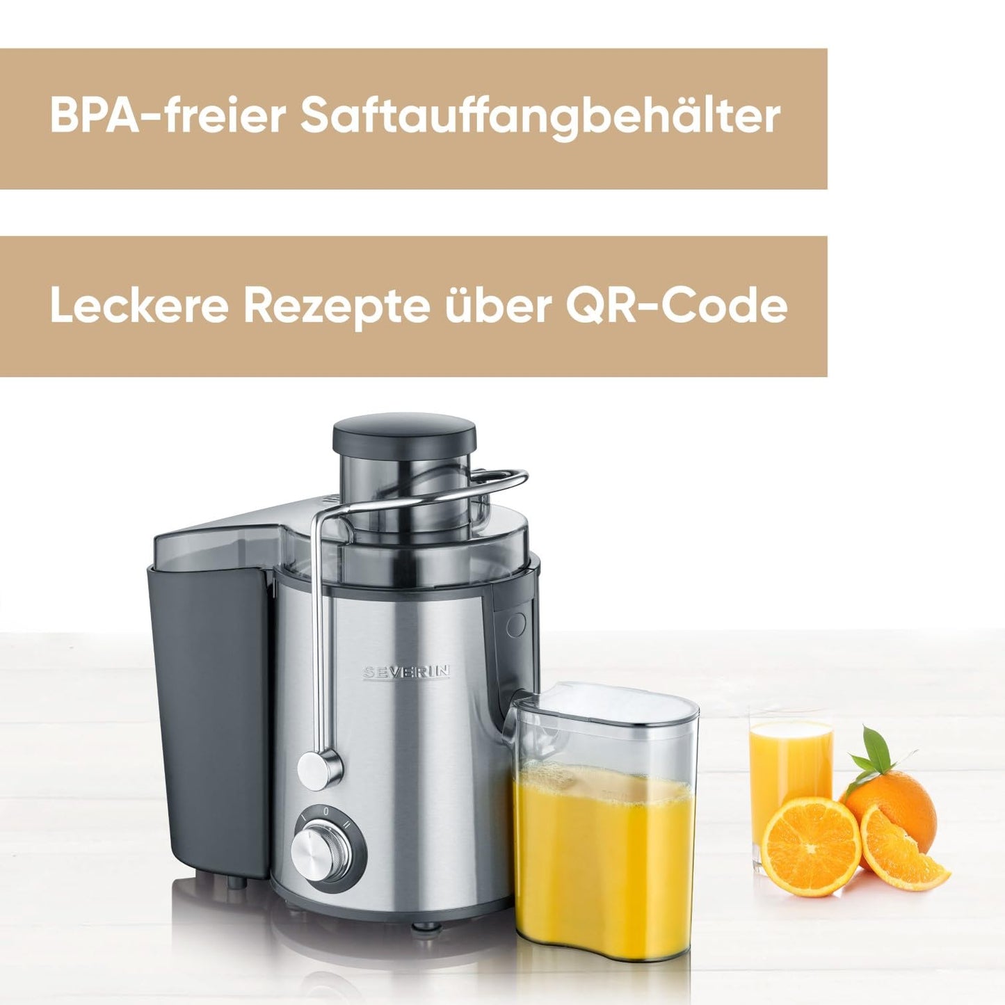 SEVERIN Entsafter (ES3566) aus Edelstahl (500ml) mit Auffangbehälter