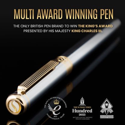 Scriveiner Silber Füllfederhalter Füller Edel mit Echtgold-Finish, Schmidt vergoldete Feder (mittel), Bestes Geschenk für Herren und Damen, Manager, Führungskräfte (Silber Chrom)