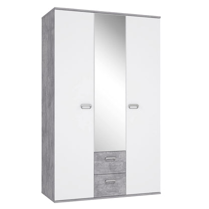 Kleiderschrank 'EMILY' mit Betonoptik und Spiegel: Lichtgrau mit Weiß (Modell: EMLS95-C251)