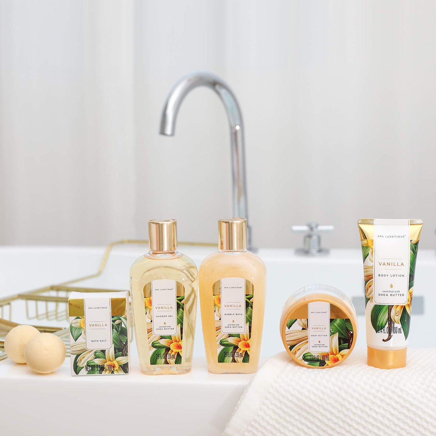 spa luxetique Bad Geschenkset (8-teilig) | Vanilleduft für pflegende Wohlfühlmomente