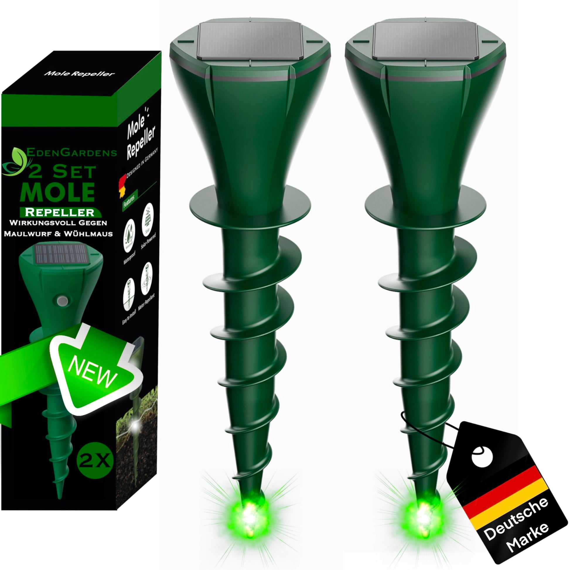 EdenGardens® 'MOLE Repeller' (2er Pack) Maulwurf-Vertreiber OHNE Karbid