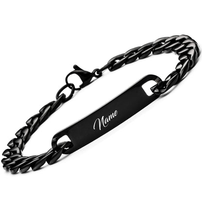 Personalisiertes Edelstahl-Armband für Herren mit Wunschgravur (2 Stück): Silber, Schwarz