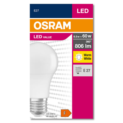 OSRAM LED mit E27 Sockel (8,5W-Warmweiss: 2700K): Matt 10er-Pack