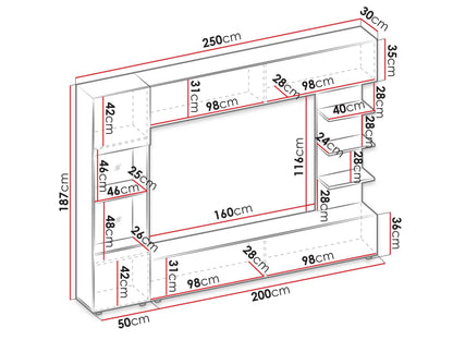 Wohnwand 'Lazando' | Mediawand, Vitrine, TV-Wand mit weißer LED Beleuchtung
